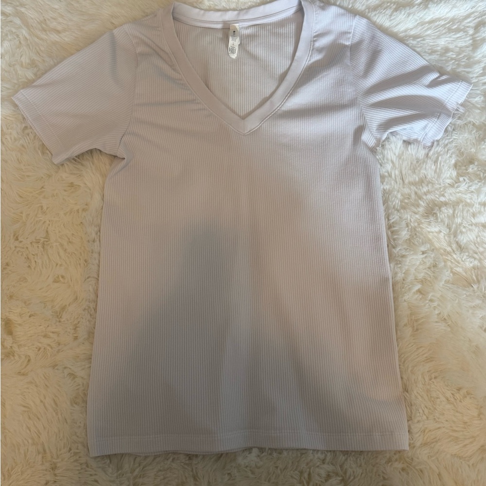 V-Neck Ribbed Women's Top - white